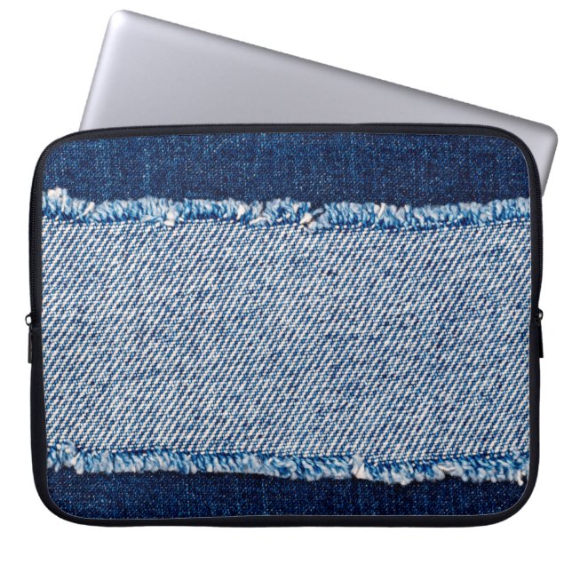 Denim blue jeans fabric frame. Bleached denim fabr Laptop Sleeve (Front)