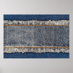 Denim blue jeans fabric frame. Bleached denim fabr Poster