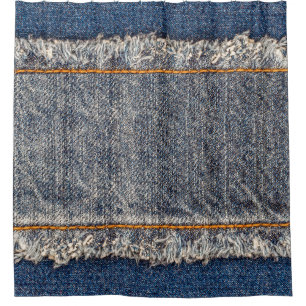 Denim blue jeans fabric frame. Bleached denim fabr Shower Curtain