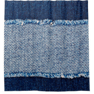 Denim blue jeans fabric frame. Bleached denim fabr Shower Curtain