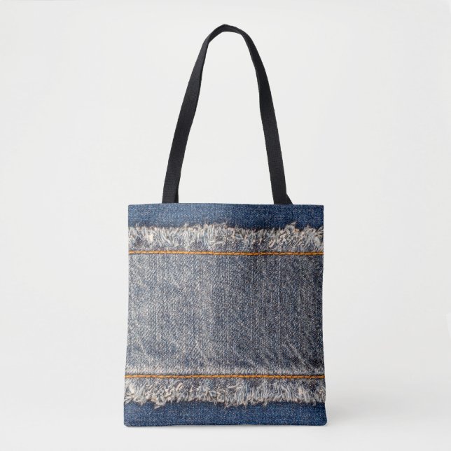 Denim blue jeans fabric frame. Bleached denim fabr Tote Bag (Front)