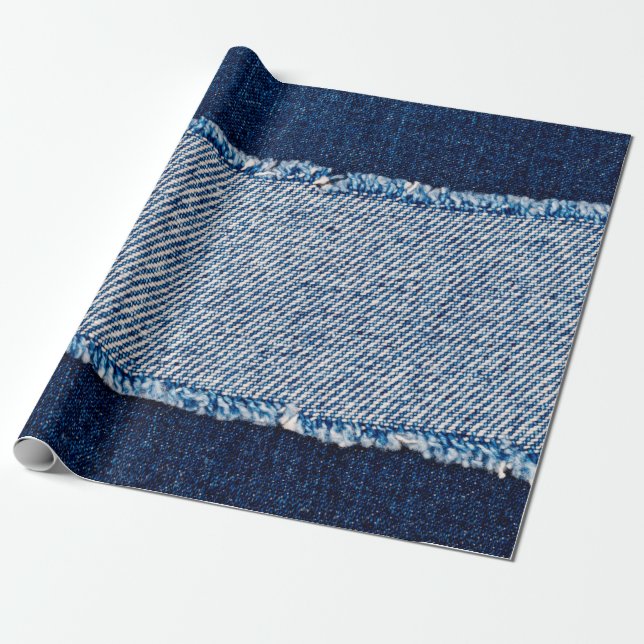 Denim blue jeans fabric frame. Bleached denim fabr Wrapping Paper (Unrolled)
