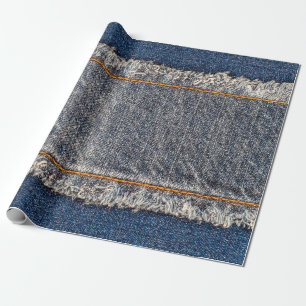 Denim blue jeans fabric frame. Bleached denim fabr Wrapping Paper