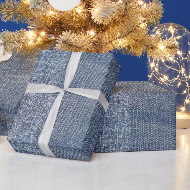 Denim Blue Jeans Print Wrapping Paper (Holidays)
