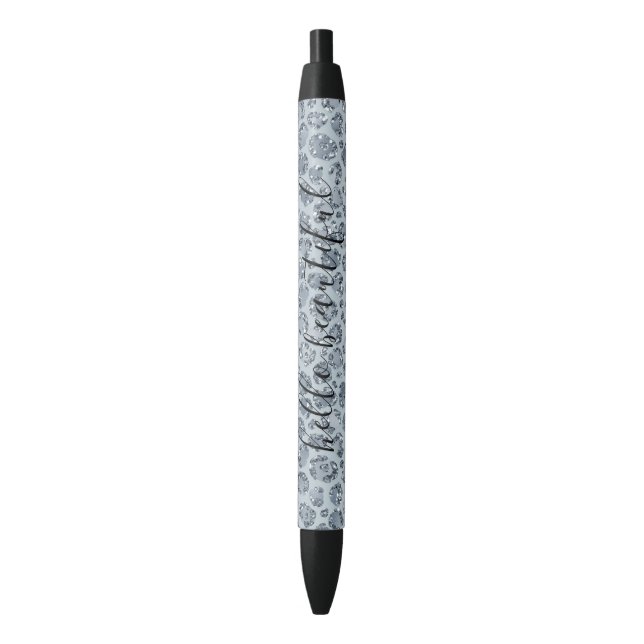 Denim Blue Leopard Print Glitter        Black Ink Pen (Front Vertical)