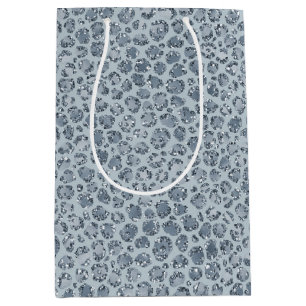 Denim Blue Leopard Print Glitter Medium Gift Bag