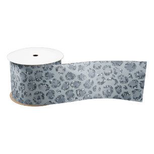 Denim Blue Leopard Print Glitter    Satin Ribbon