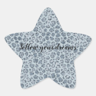 Denim Blue Leopard Print Glitter   Star Sticker