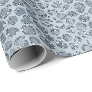 Denim Blue Leopard Print Glitter      Wrapping Paper