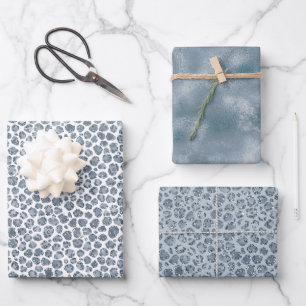 Denim Blue Leopard Print Glitter Wrapping Paper Sheet