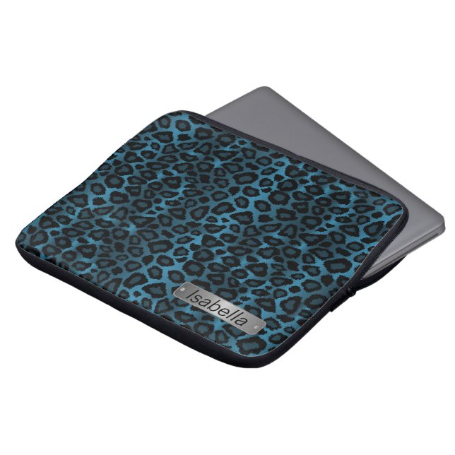 Denim Blue Leopard Skin Design  Laptop Sleeve (Front Top)