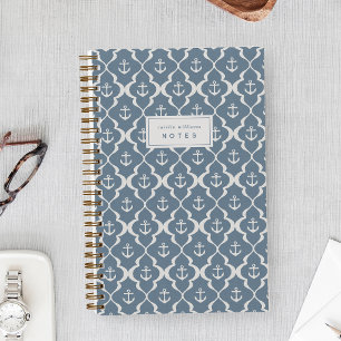 Denim Blue Nautical Anchor Ogee Personalised Notebook