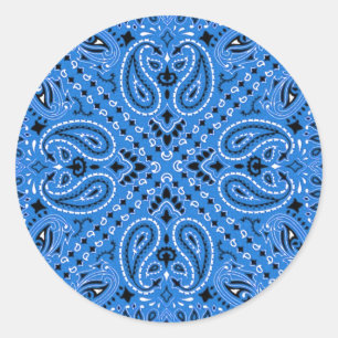 Denim Blue Paisley Western Bandanna Scarf Print Classic Round Sticker