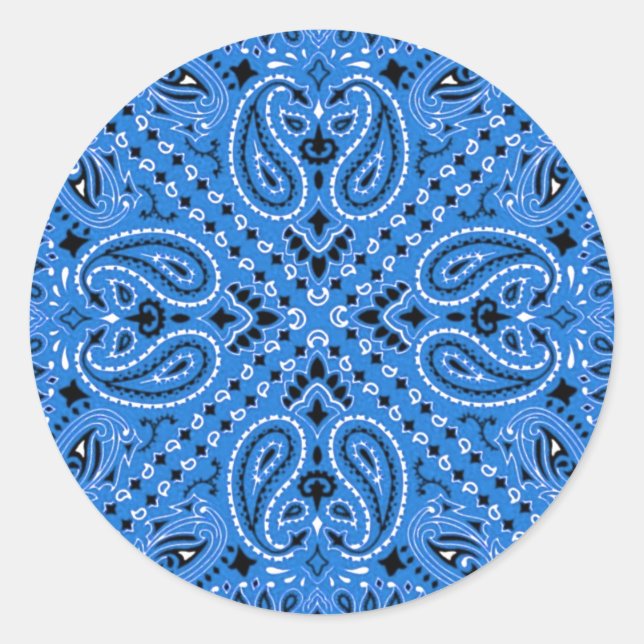 Denim Blue Paisley Western Bandanna Scarf Print Classic Round Sticker (Front)
