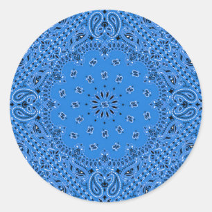 Denim Blue Paisley Western Bandanna Scarf Print Classic Round Sticker