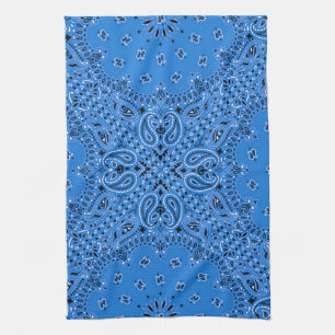 Denim Blue Paisley Western Bandanna Scarf Print Tea Towel