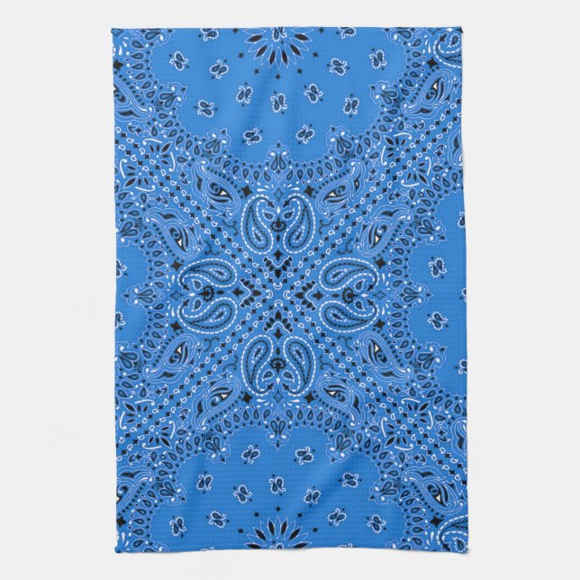 Denim Blue Paisley Western Bandanna Scarf Print Tea Towel (Vertical)