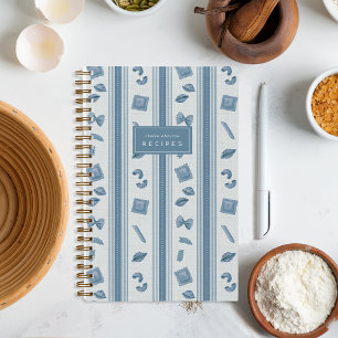 Denim Blue Pasta Market Stripe Personalized Recipe Notebook