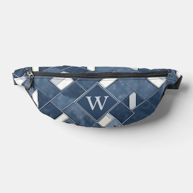 Denim Blue Patchwork Monogram Initial Bum Bags (Lay Down)