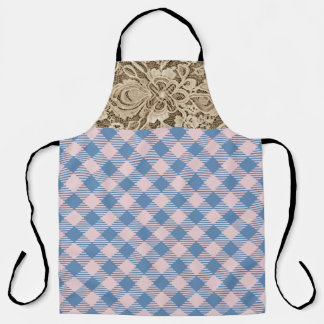 "Denim Blue, Pearly Pink"  Gingham & Lace Apron