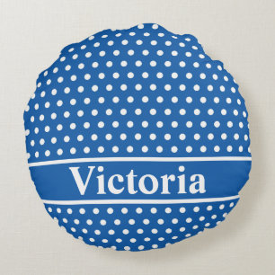 Denim Blue Polka Dots Round Cushion