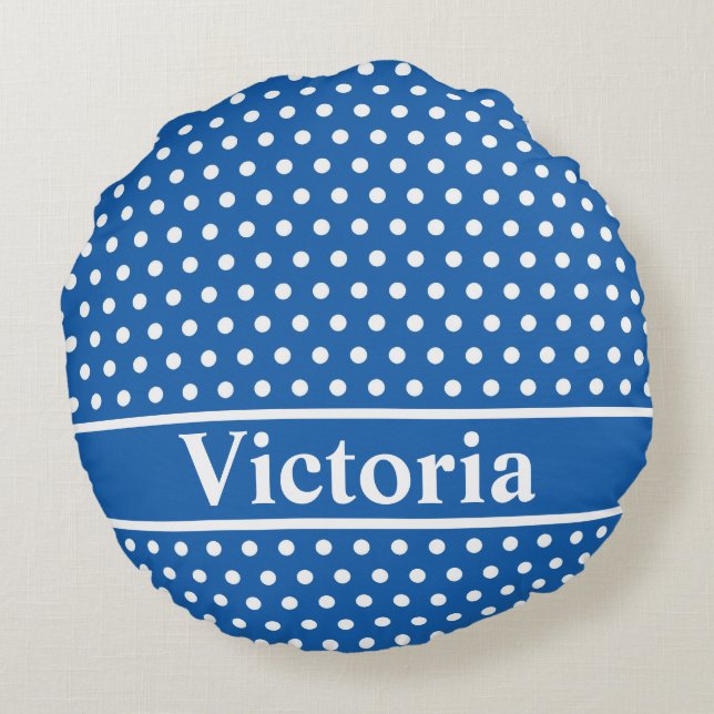 Denim Blue Polka Dots Round Cushion (Back)