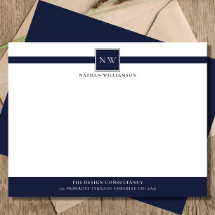 Denim Blue Professional Monogram Business  Card