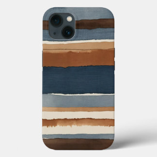 Denim-blue rust and brown stripes iPhone 13 case