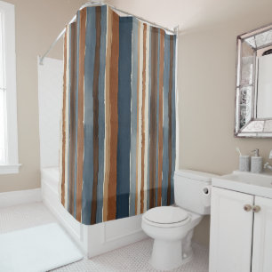 Denim-blue rust and brown stripes shower curtain