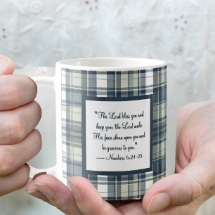 Denim Blue Sage Green White Plaid Blessing Mug