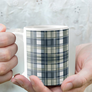 Denim Blue Sage Green White Plaid Coffee Mug