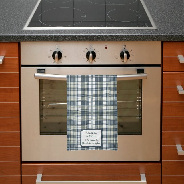 Denim Blue Sage Green White Plaid Customisable  Tea Towel (Creator Uploaded)