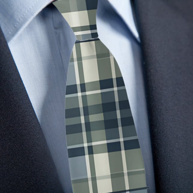 Denim Blue Sage Green White Plaid Tie (Creator Uploaded)