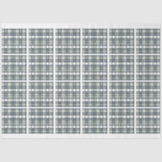 Denim Blue Sage Green White Plaid Tiled Decoupage Tissue Paper