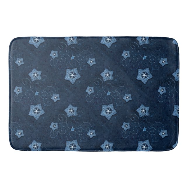 Denim Blue Star Pattern  Bath Mat (Front)