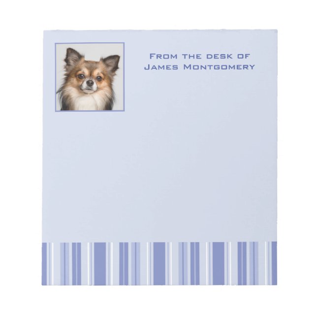 Denim Blue Stripes with Name and Photo Insert Notepad (Front)