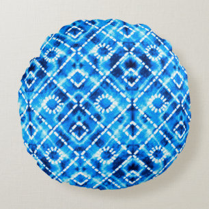 Denim blue tie die texture repeat modern pattern round cushion