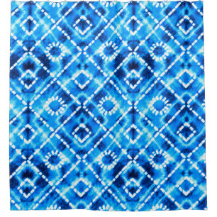 Denim blue tie die texture repeat modern pattern shower curtain