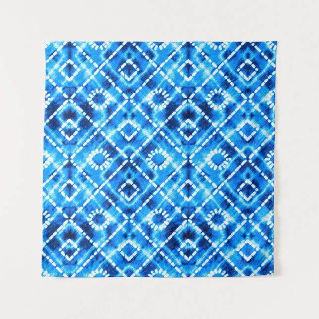 Denim blue tie die texture repeat modern pattern tapestry (Front)