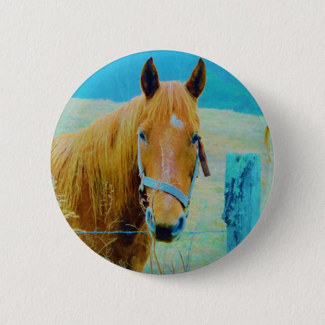 Denim blue tinted Horse 6 Cm Round Badge (Front)