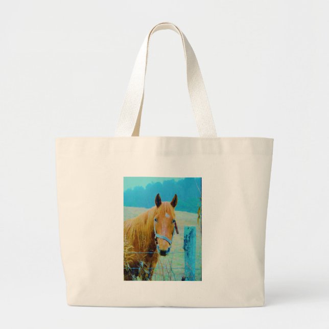 Denim blue tinted Horse Large Tote Bag (Front)