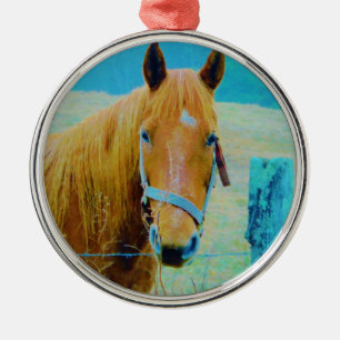 Denim blue tinted Horse Metal Tree Decoration