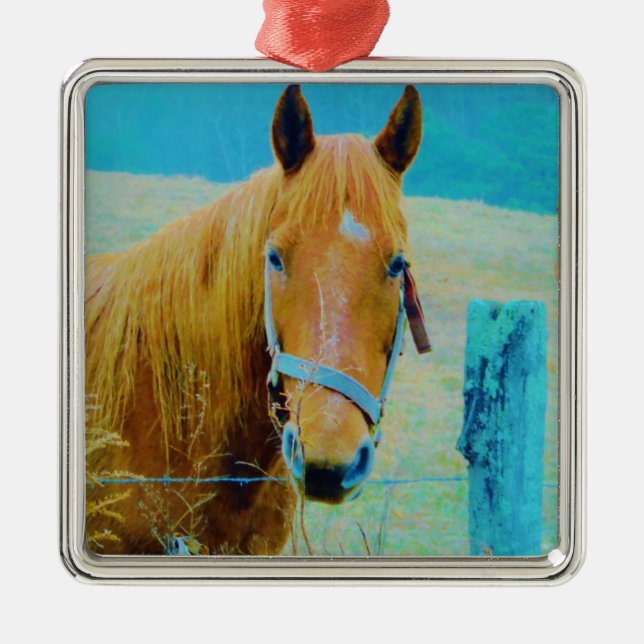 Denim blue tinted Horse Metal Tree Decoration (Front)
