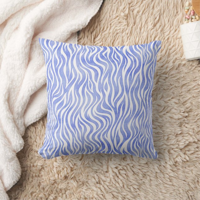Denim Blue Watercolor Zebra Print Cushion (Blanket)