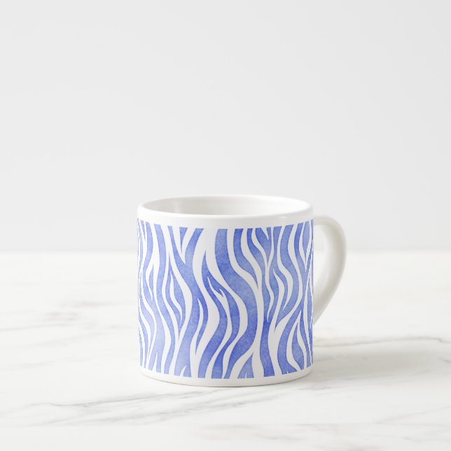 Denim Blue Watercolor Zebra Print Espresso Cup (Front Right)