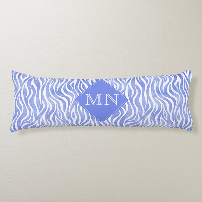 Denim Blue Watercolor Zebra Print | Monogram Body Cushion (Front)