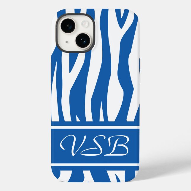 Denim Blue Zebra Print with monogram Case-Mate iPhone Case (Back)