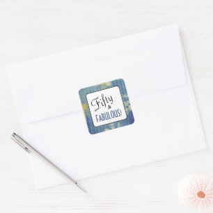 Denim Blues Vintage Fifty & FABULOUS! Birthday Square Sticker