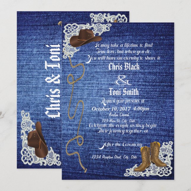 Denim, Boots & Lace Wedding Invite (Front/Back)
