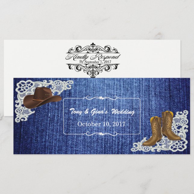 Denim Boots & Lace Wedding RSVP Cards (Front/Back)